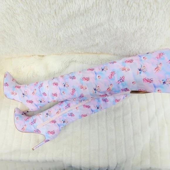 Mata Adorable Cupid Cherub Tie Dye 4.25 " Stiletto Thigh High Boots - Picture 7 of 7